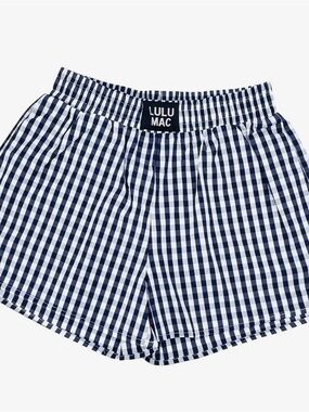 NEW-Lulu Mac Navy & White Gingham Boxer Shorts